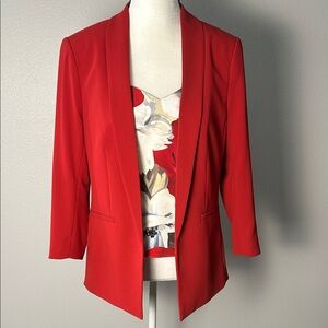 H&M Red Shawl Collar Blazer Jacket 3/4 Length Sleeves (Size 8)